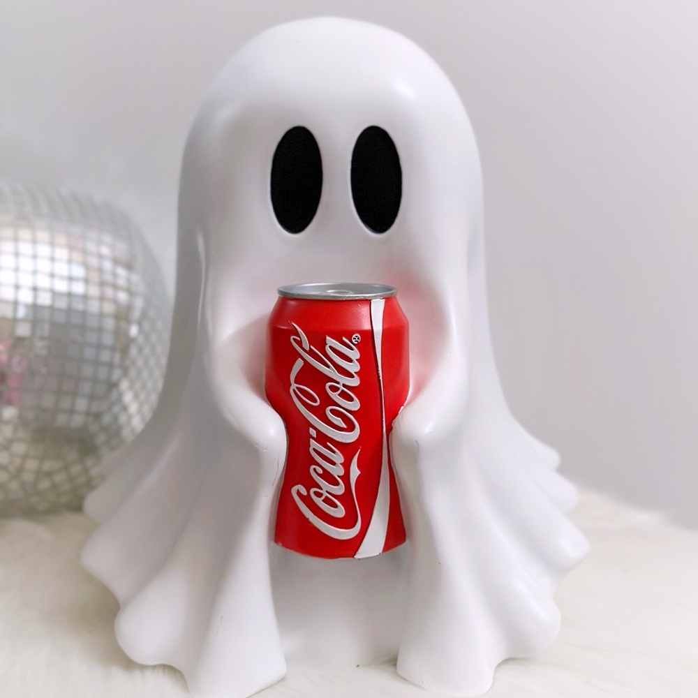 Coca Cola White Ghost Figurine with Red Can